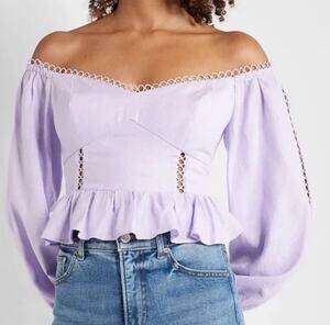 Express Eyelet Top Off Shoulder Cropped Peasant Purple Peplum Corset Top NWT XL